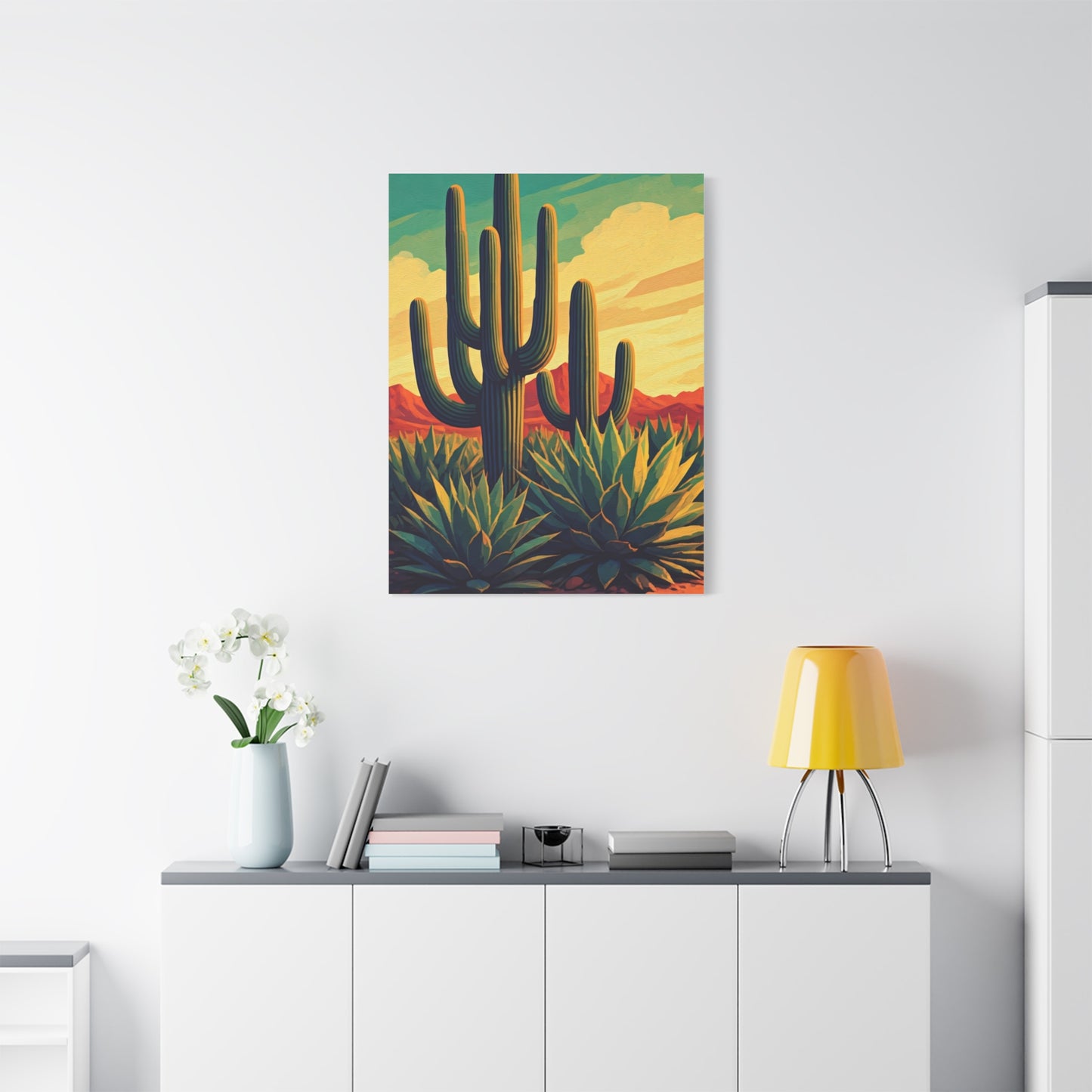 Southwestern Saguaro and Agave Desert Illustration Wall Art & Canvas Prints