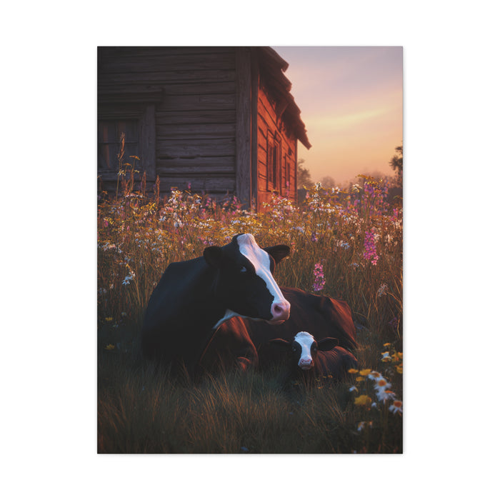 Farmhouse Meadow Cow and Calf Wall Art & Canvas Print