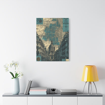 Vintage City Map Architectural Collage Wall Art & Canvas Print