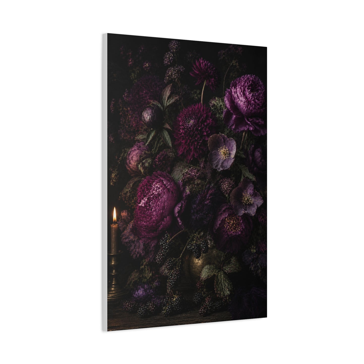 Dark Floral Still Life Candlelight Wall Art & Canvas Print