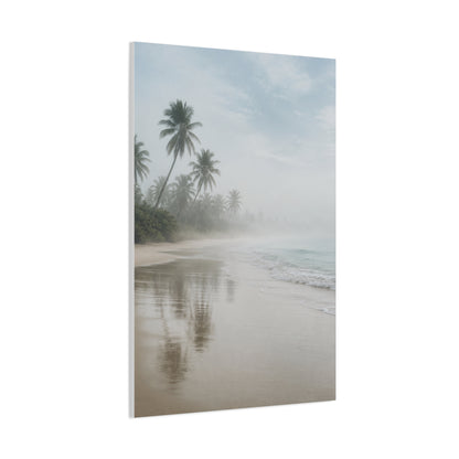 Misty Coastal Palm Shoreline Minimal Tropical Wall Art & Canvas Print