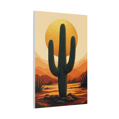 Golden Sun Desert Saguaro Illustration Wall Art & Canvas Prints