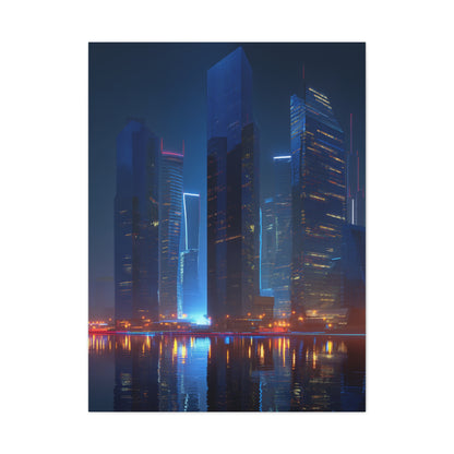 Futuristic Neon City Skyline Night Wall Art & Canvas Print