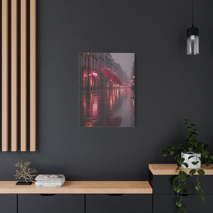 Romantic Pink Rain Street Reflection Wall Art & Canvas Print