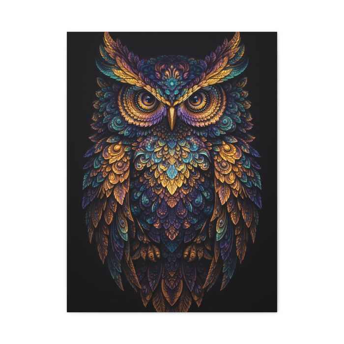 Jewel Feather Fractal Owl Wall Art & Canvas Print