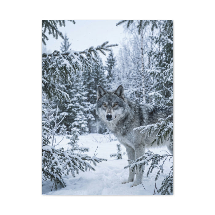 Winter Forest Wolf Natural Encounter Scene Wall Art & Canvas Print