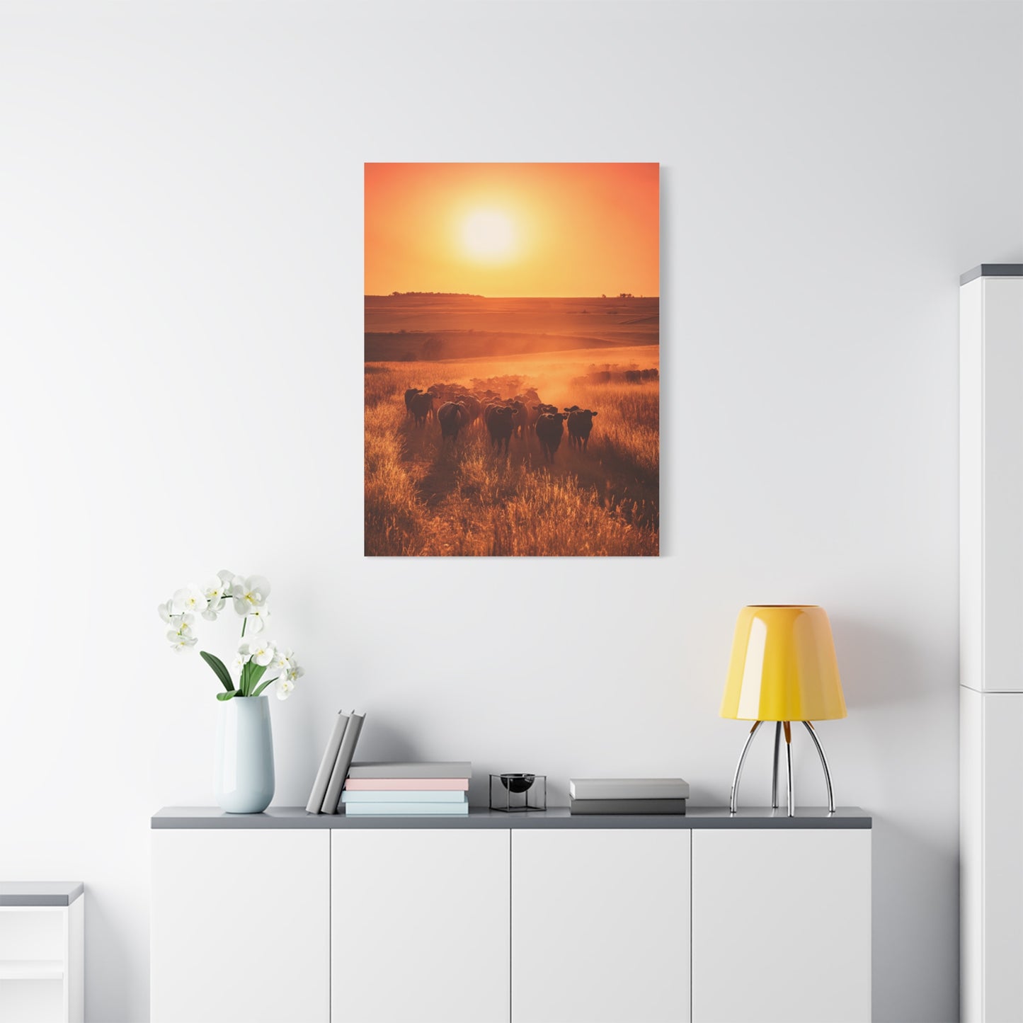 Golden Sunset Cattle Trail Wall Art & Canvas Print