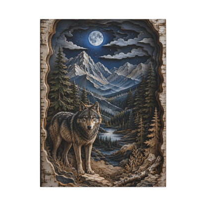 Rustic Mountain Wolf Shadowbox Landscape Wall Art & Canvas Print