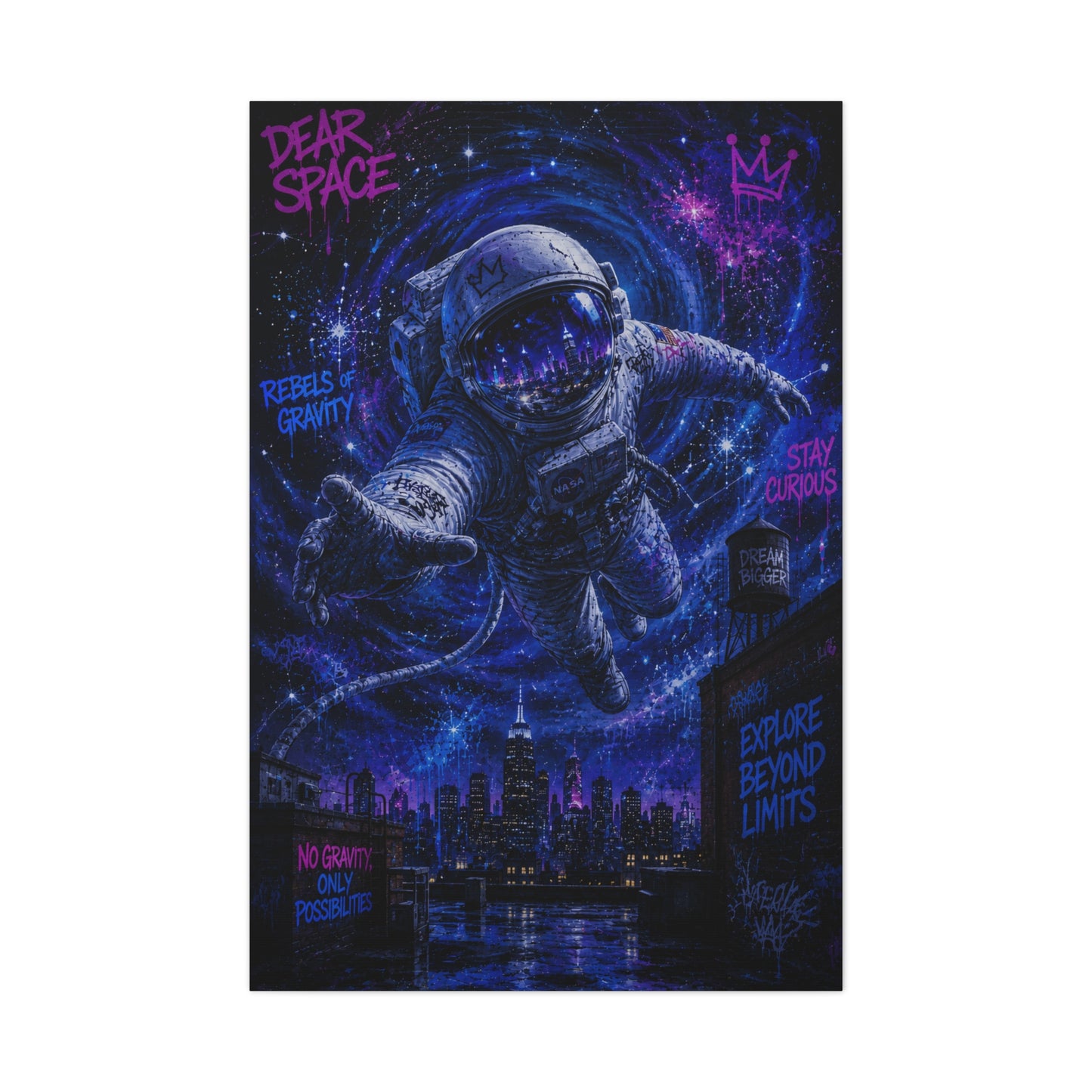 Cosmic Graffiti Astronaut Street Wall Art & Canvas Print