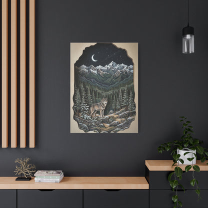 Night Forest Wolf Framed Relief Landscape Wall Art & Canvas Print