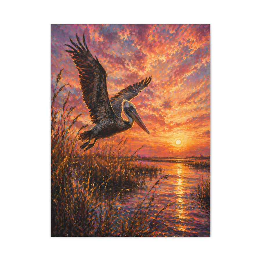 Pelican Marsh Sunset Scene Wall Art & Canvas Print