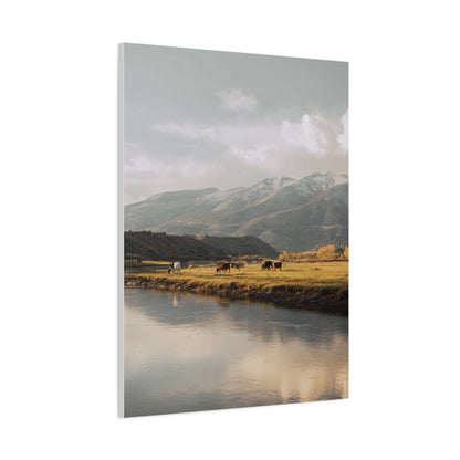 Mountain River Cattle Pasture Wall Art & Canvas Print