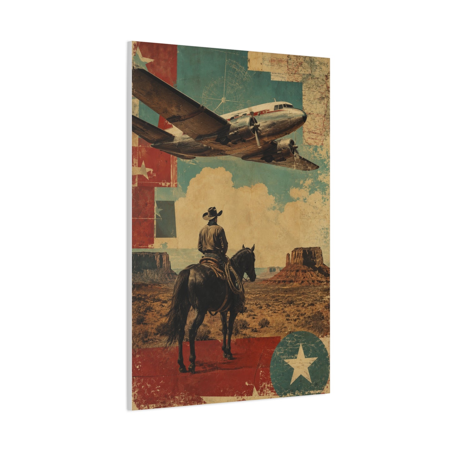 Mid-Century Western Aviation Collage Wall Art & Canvas Print