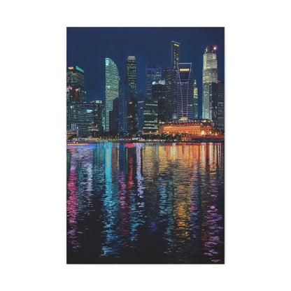 Singapore Skyline Marina Bay Night Reflections Wall Art & Canvas Print