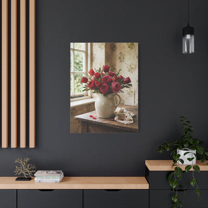 English Cottage Red Tulip Still Life Wall Art & Canvas Print