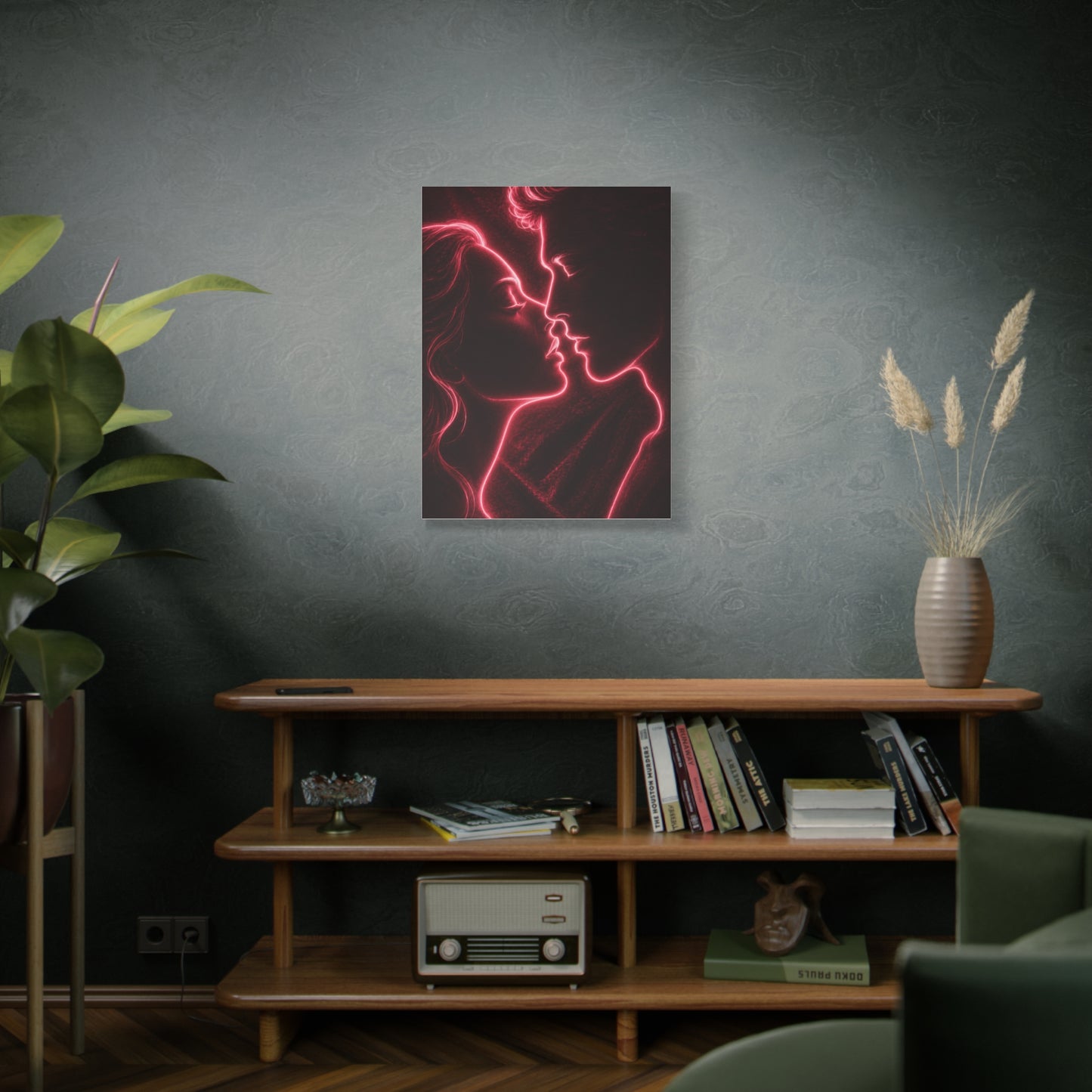 Neon Velvet Kiss Silhouette Wall Art & Canvas Print