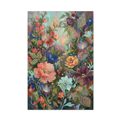 Enchanted Floral Garden & Fireflies Wall Art & Canvas Print