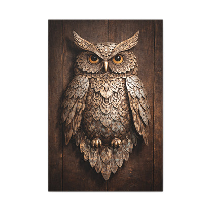 Rustic Metal Owl Sculpture Wall Art & Canvas Print