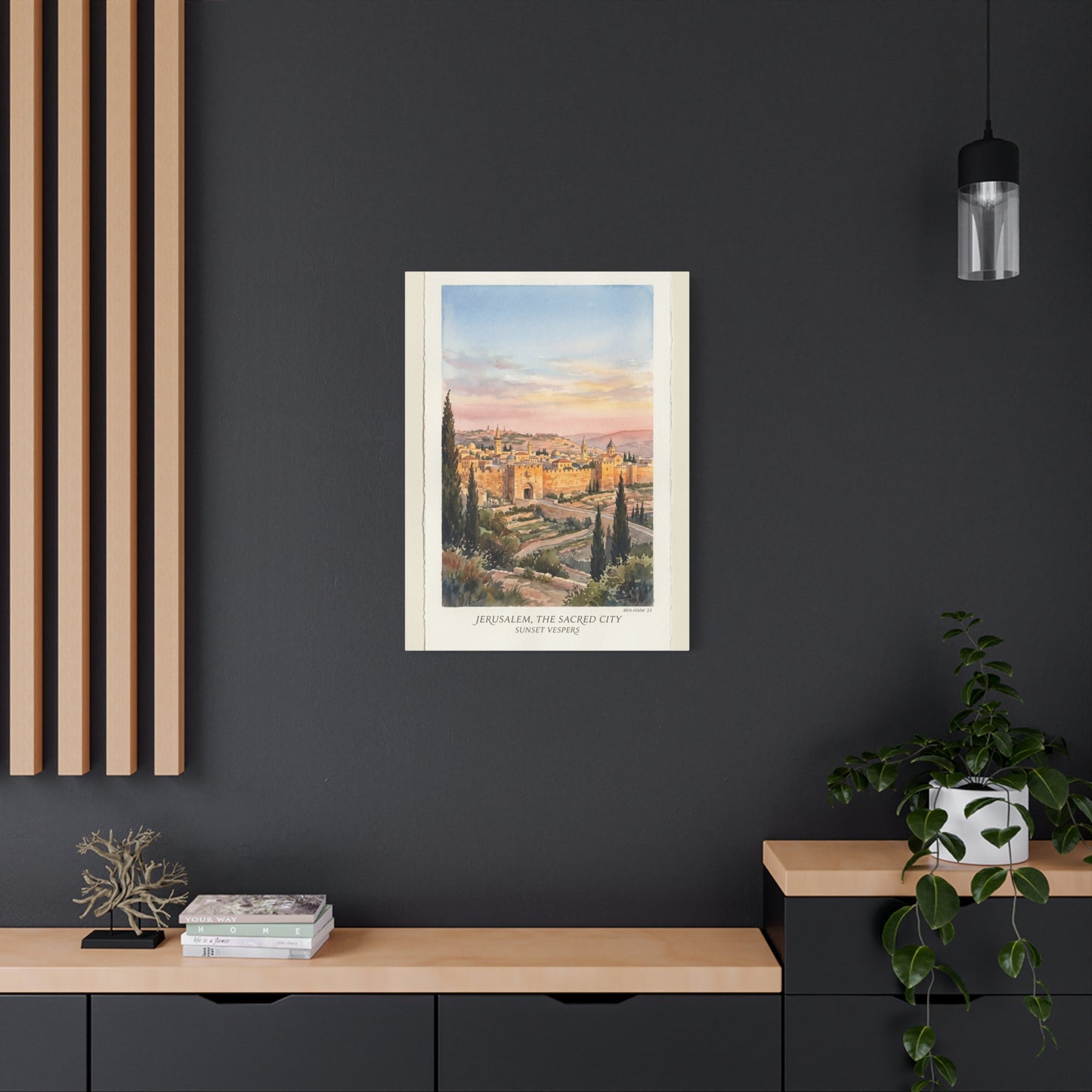 Jerusalem Sunset Watercolor Landscape Wall Art & Canvas Print