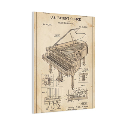 Vintage Grand Piano Patent Illustration Wall Art & Canvas Print