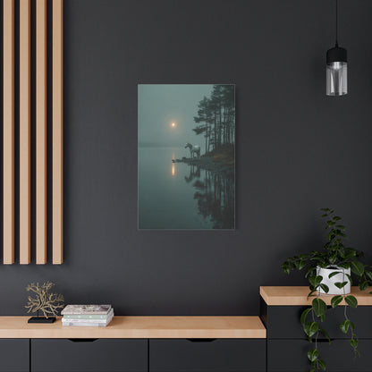 Gray Horse Moonlit Lake Wall Art & Canvas Print