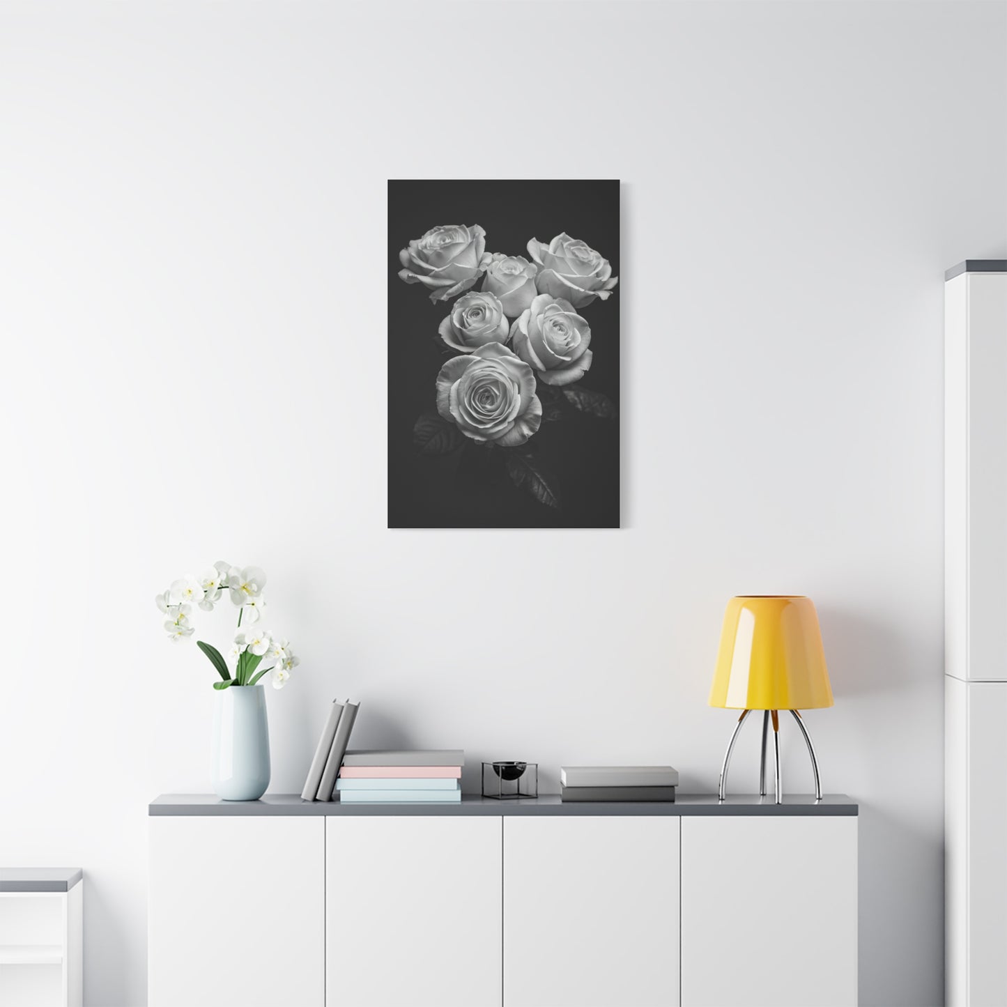 Classic White Rose Bouquet Monochrome Wall Art & Canvas Prints