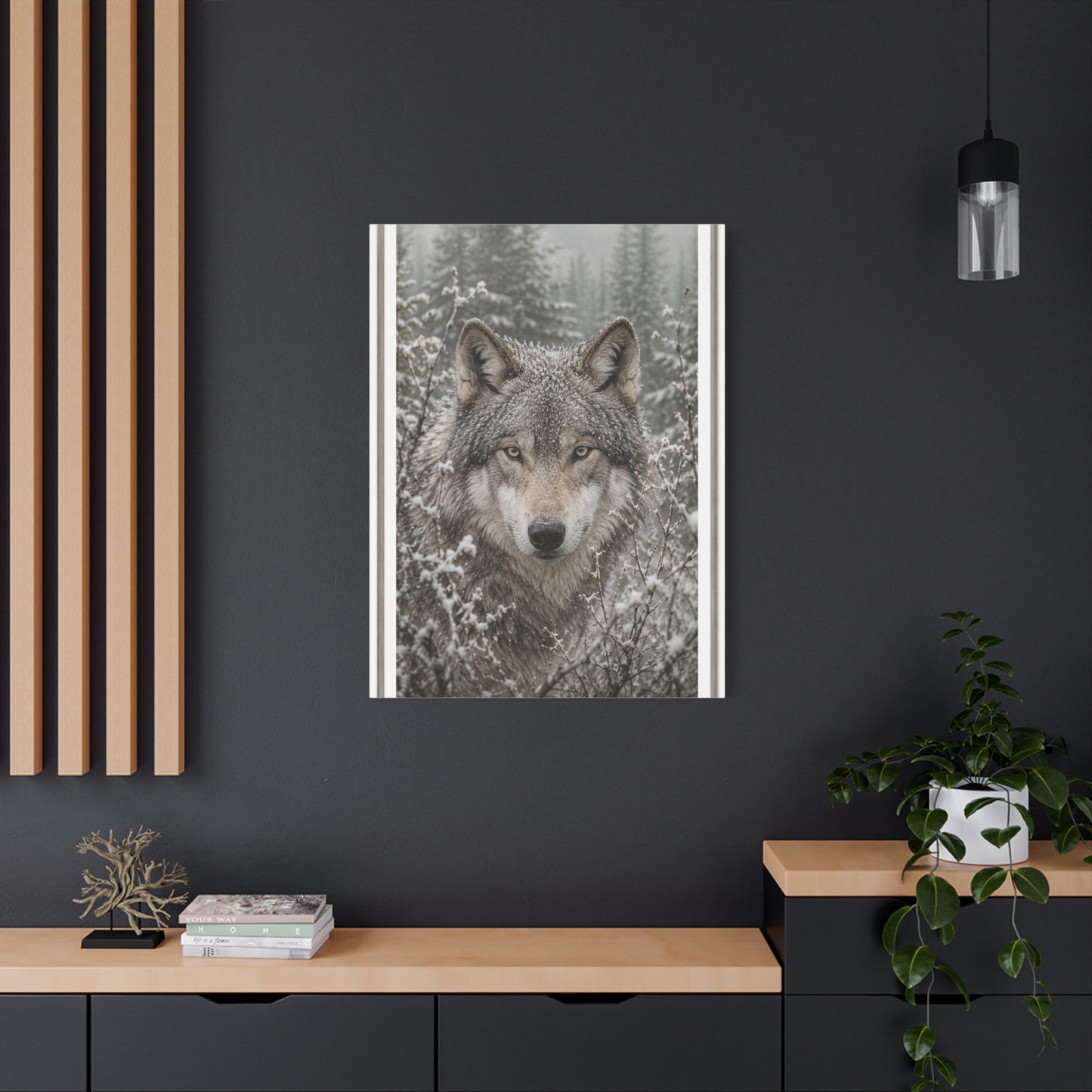 Snow Forest Gray Wolf Framed Portrait Wall Art & Canvas Print