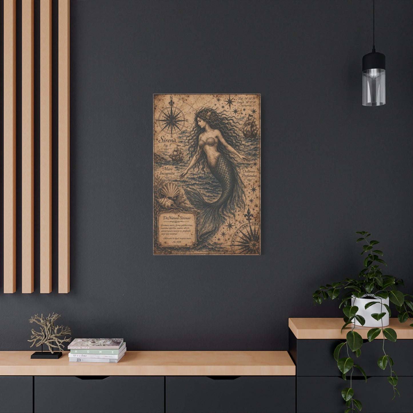 Antique Nautical Sirena Illustration Wall Art & Canvas Print