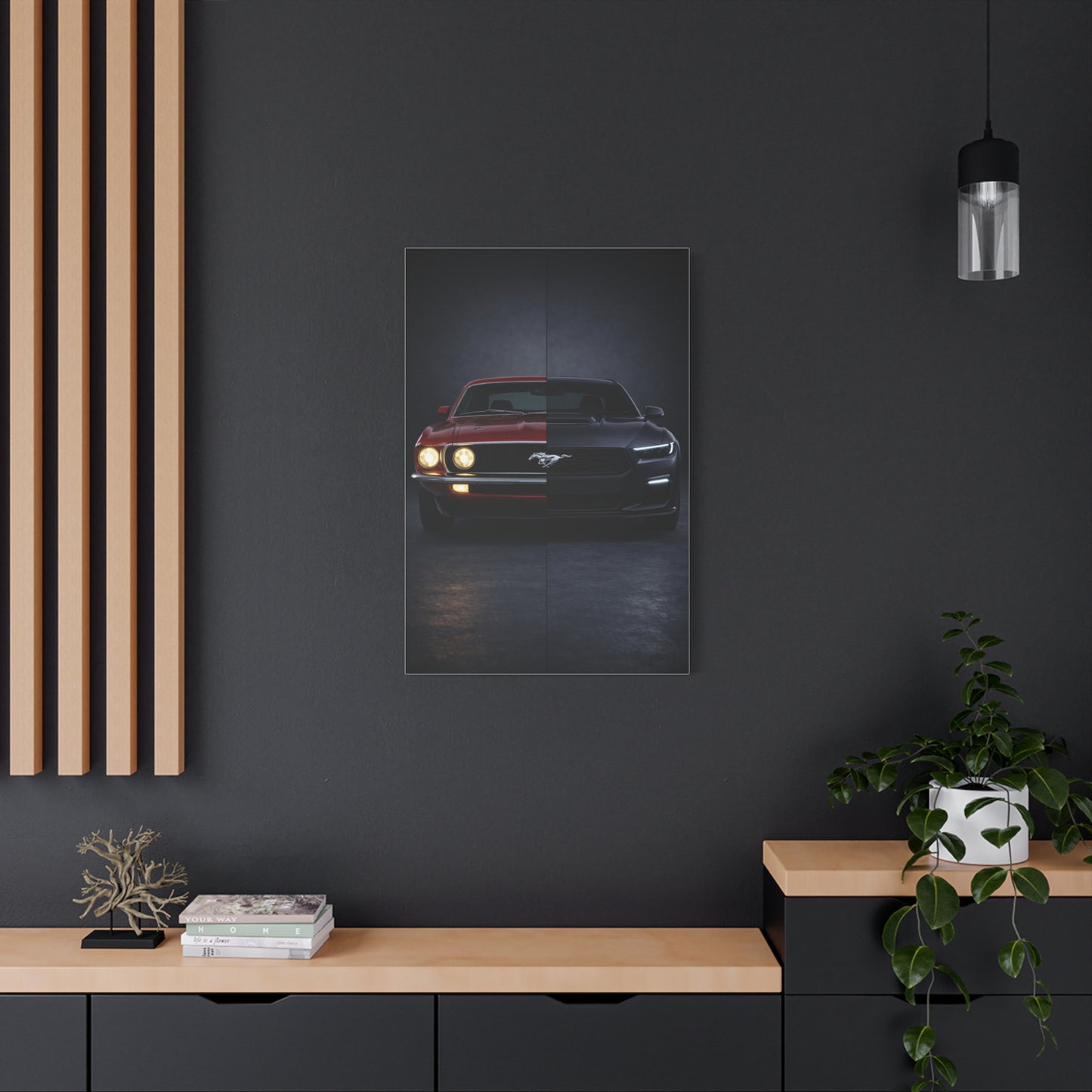 Ford Mustang Evolution Split 1969 vs Dark Horse Wall Art & Canvas Prints