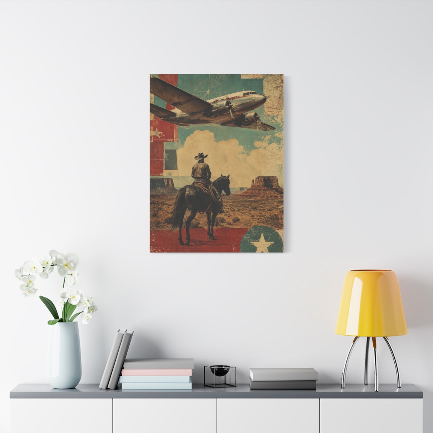 Mid-Century Western Aviation Collage Wall Art & Canvas Print