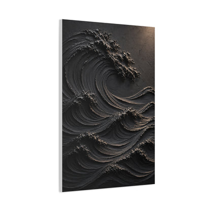 Matte Black Sculptural Ocean Motion Wall Art & Canvas Print
