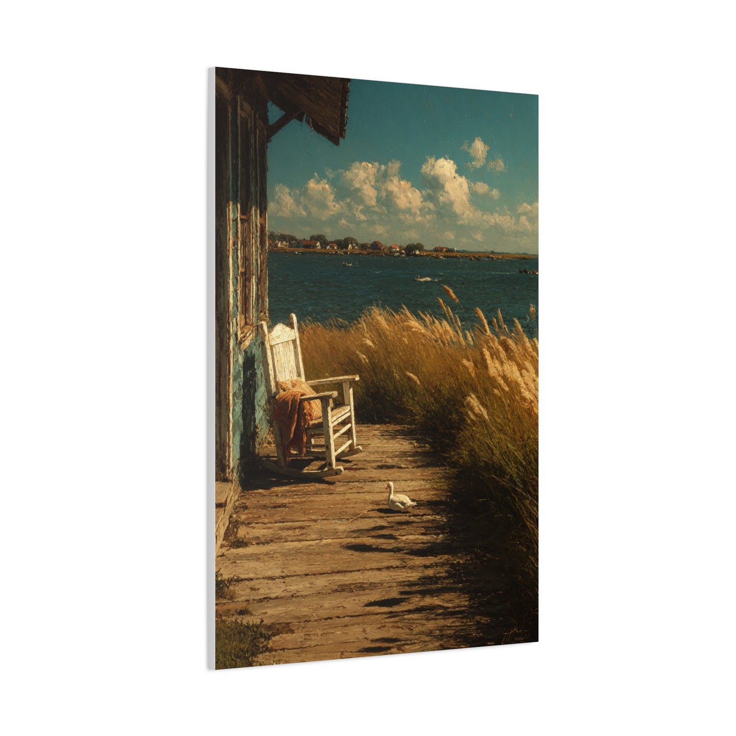 Farmhouse Lakeside Porch Scene Wall Art & Canvas Print