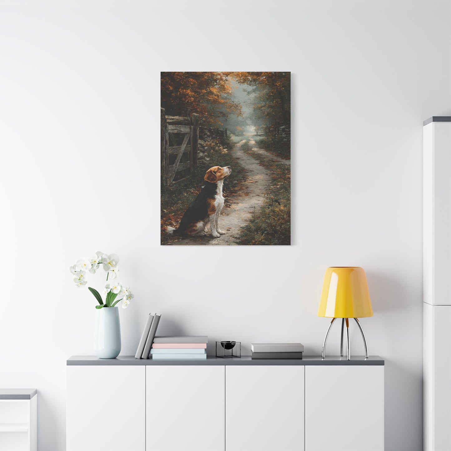 Beagle Autumn Country Lane Wall Art & Canvas Print
