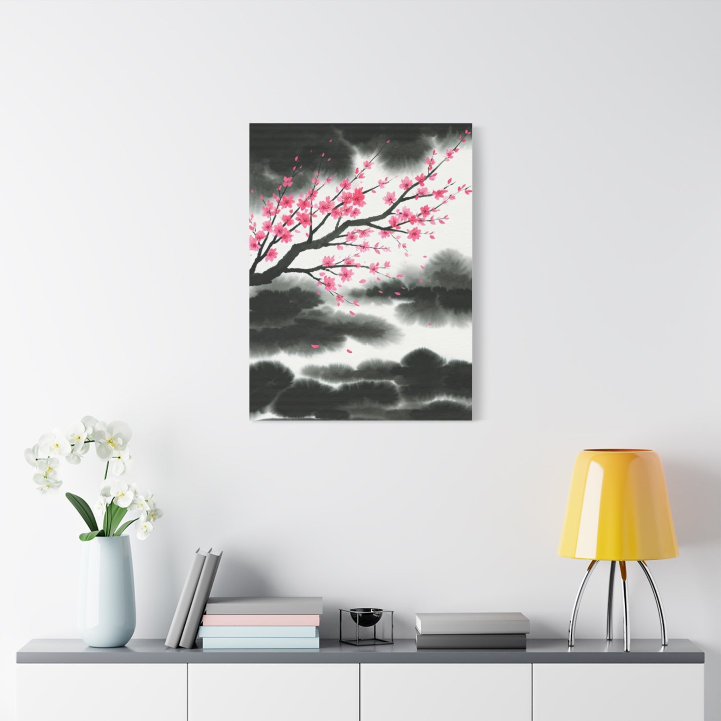 Japanese Ink Brush Sakura Landscape Wall Art & Canvas Prints
