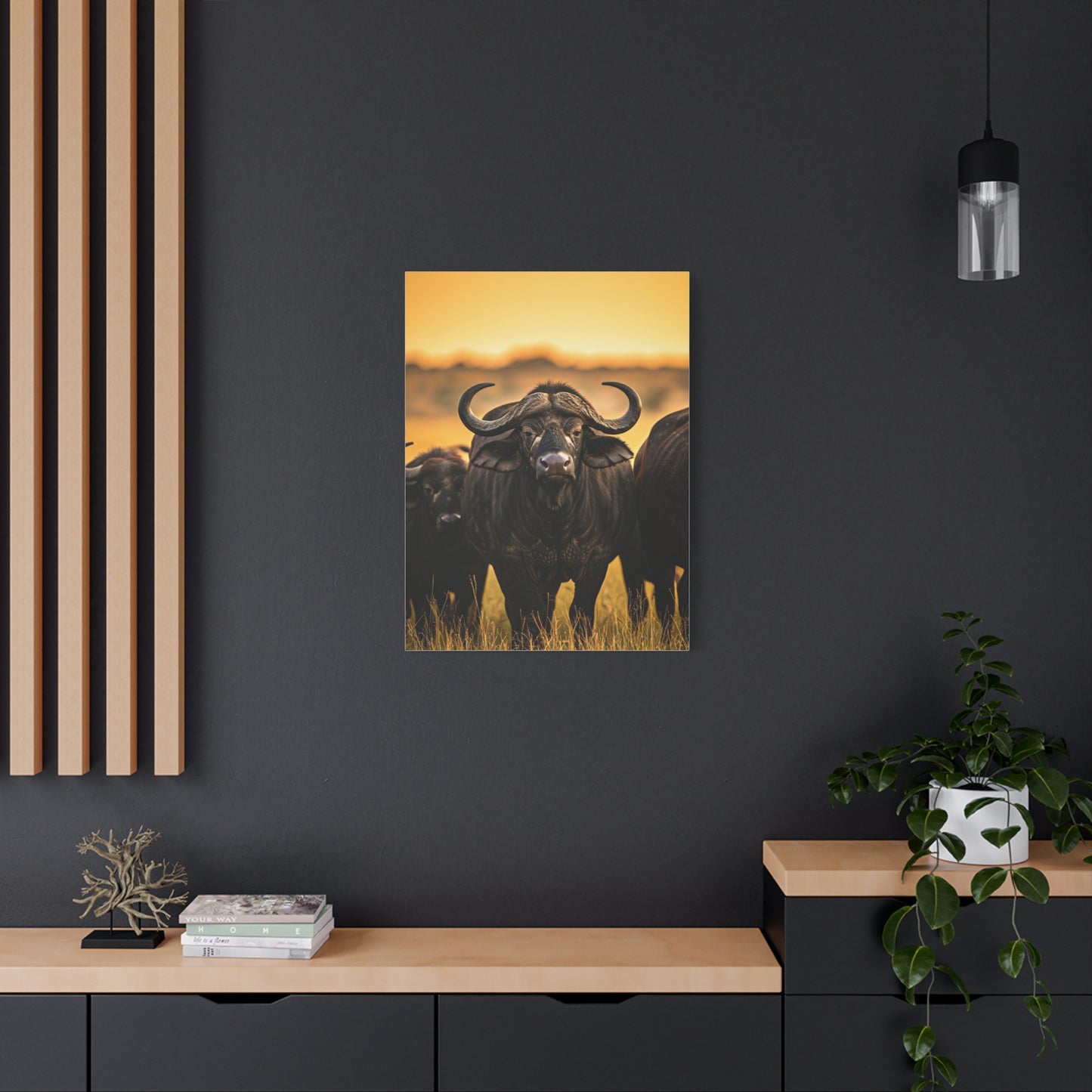 Buffalo Herd in Golden African Sunset Wall Art & Canvas Print