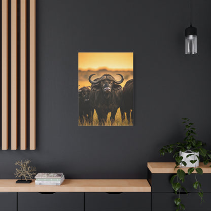 Buffalo Herd in Golden African Sunset Wall Art & Canvas Print