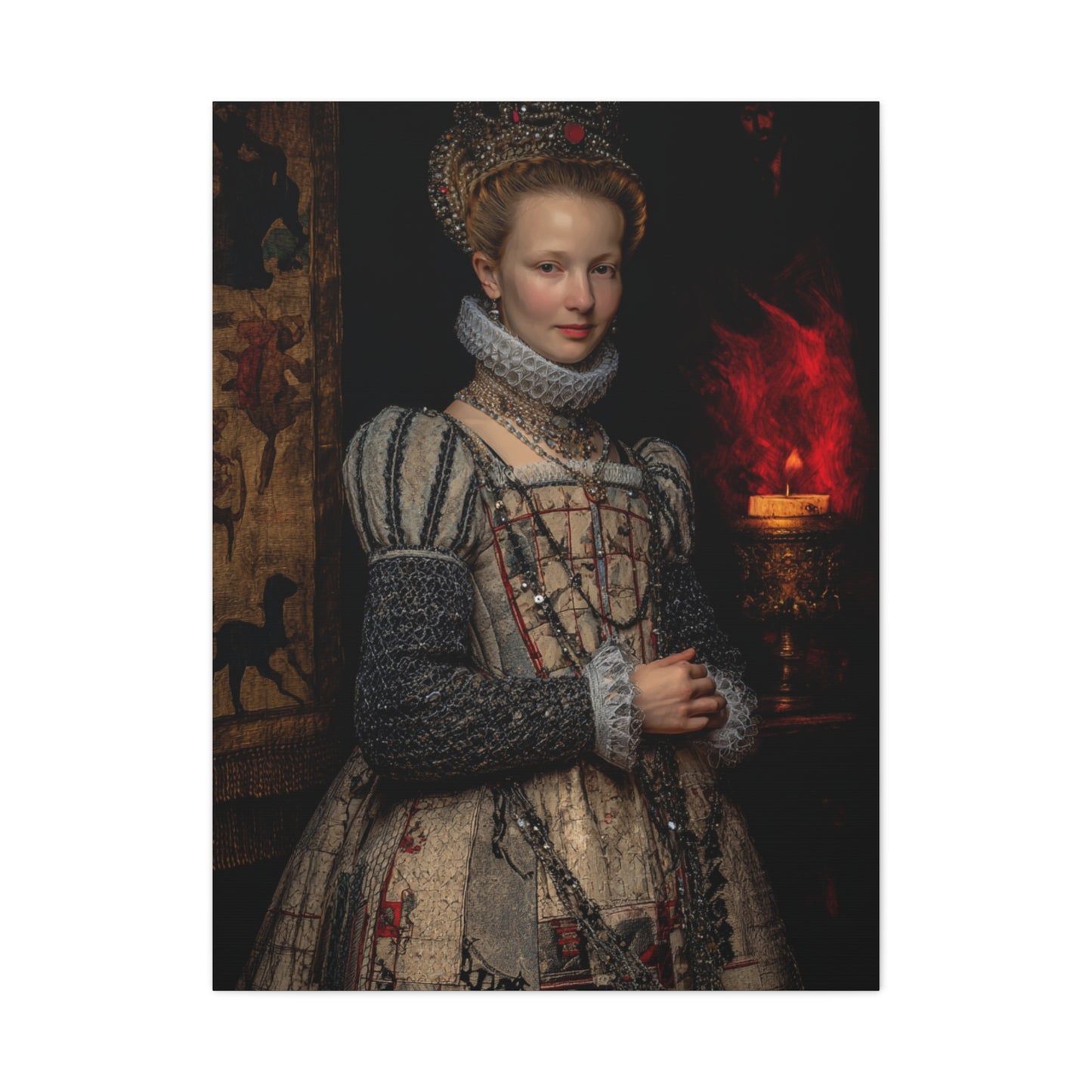 Renaissance Queen in Candlelit Court Portrait Wall Art & Canvas Print