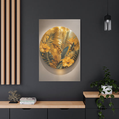 Golden Tropical Botanical Disc Composition Wall Art & Canvas Print