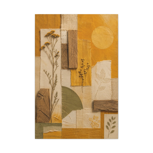 Mixed Media Botanical Collage Mustard Composition Wall Art & Canvas Print