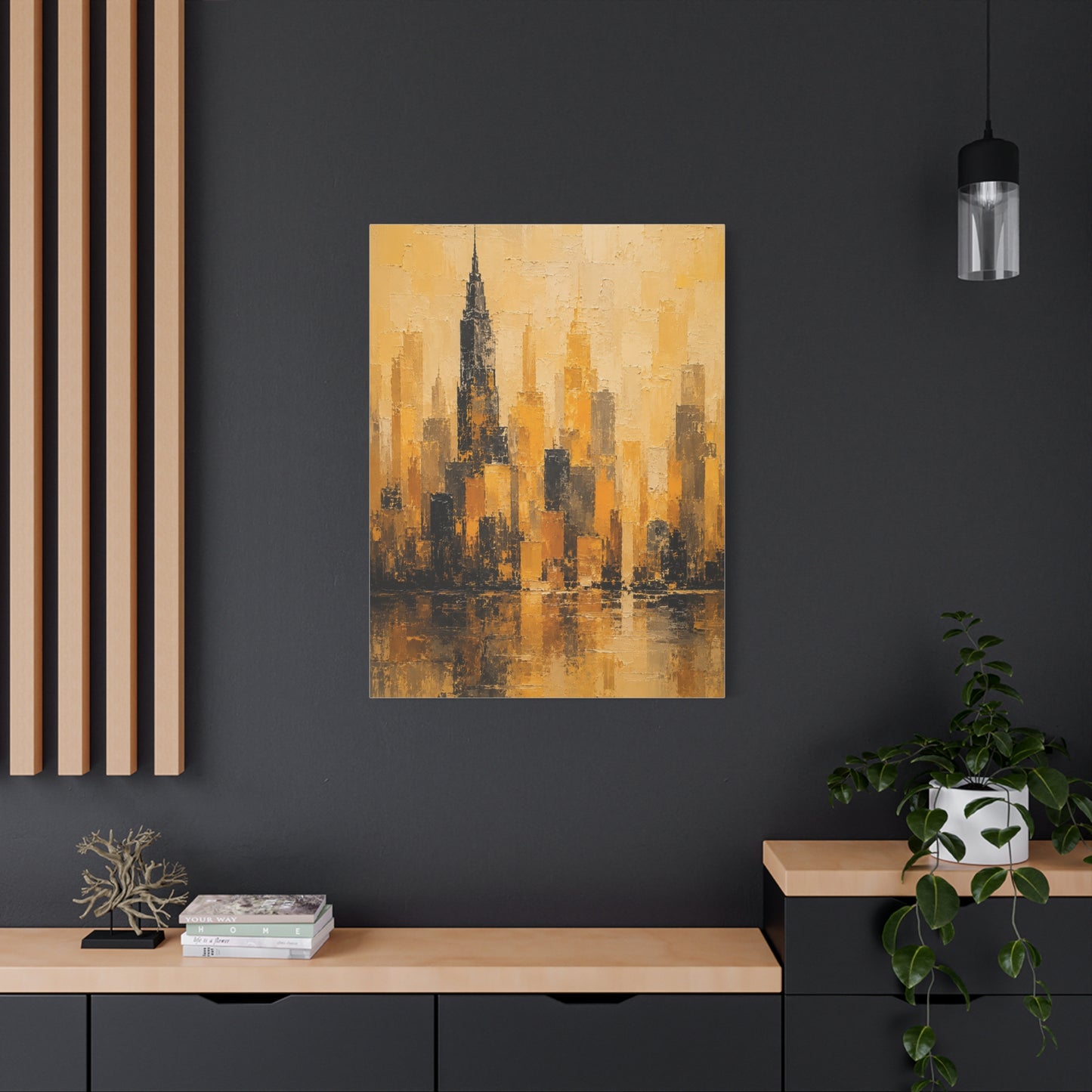 Yellow Cityscape Textured Skyline Abstract Wall Art & Canvas Print