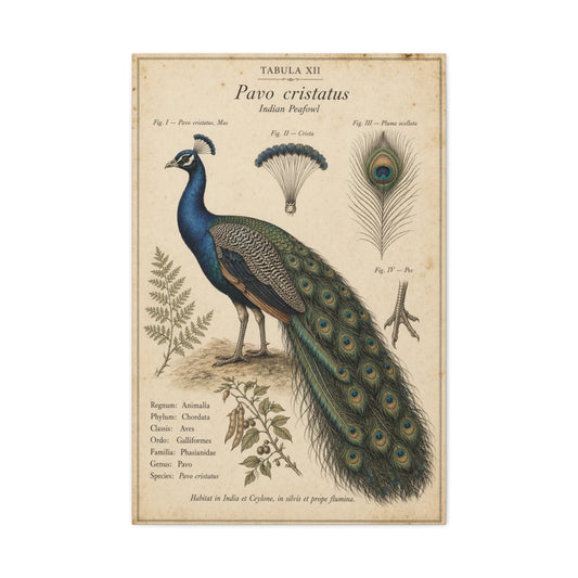 Antique Ornithology Peacock Illustration Wall Art & Canvas Print