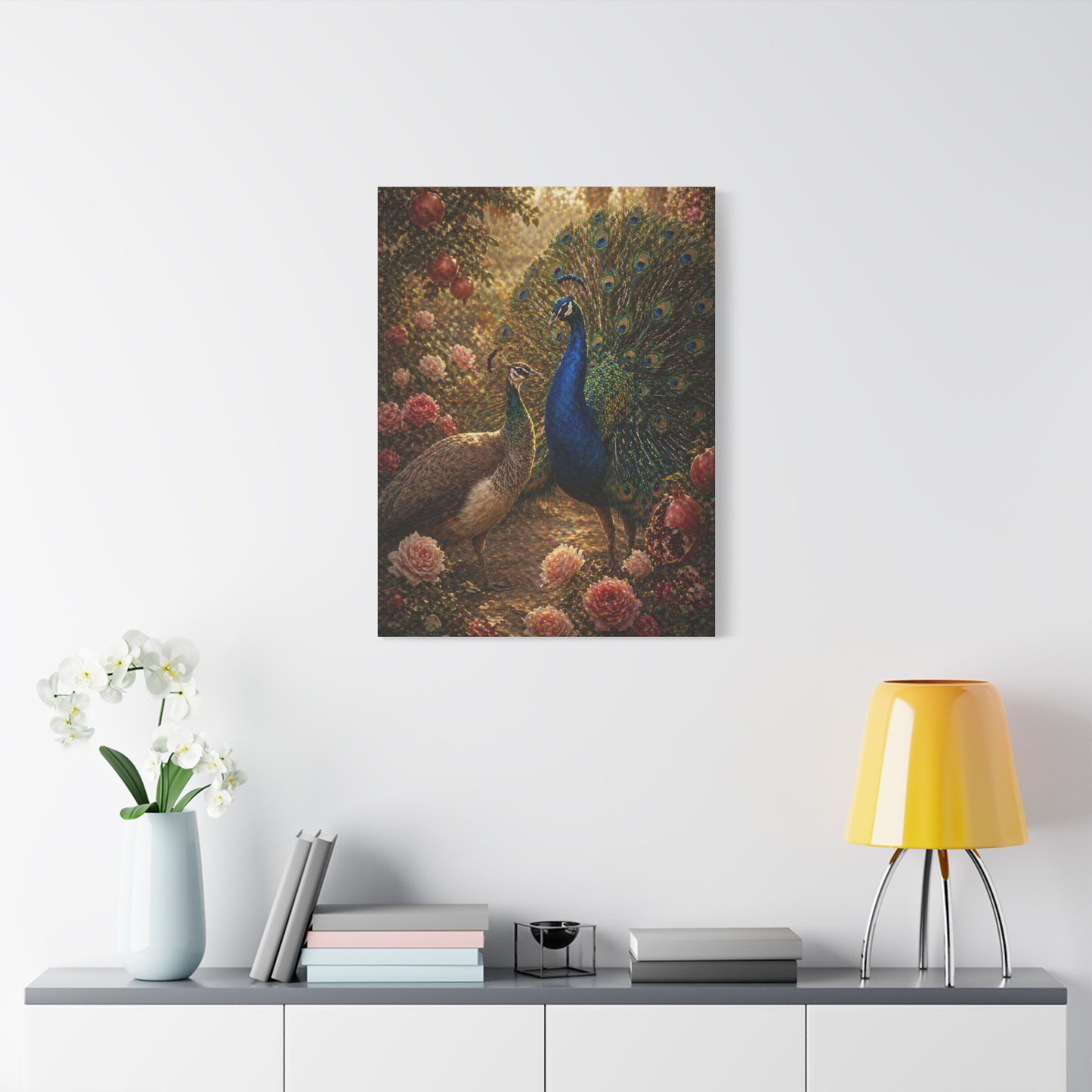 Romantic Garden Peacock Pair Wall Art & Canvas Print