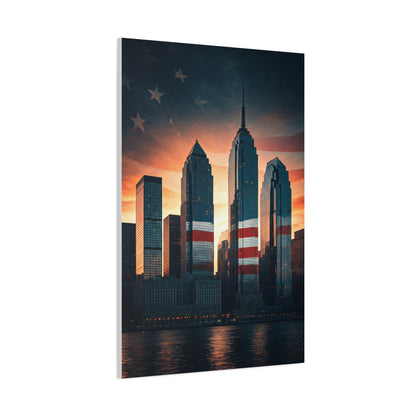 Urban Skyline Patriot Flag Reflection Wall Art & Canvas Prints