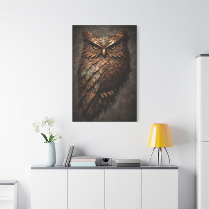 Rustic Metal Feather Owl Sculpture Wall Art & Canvas Print
