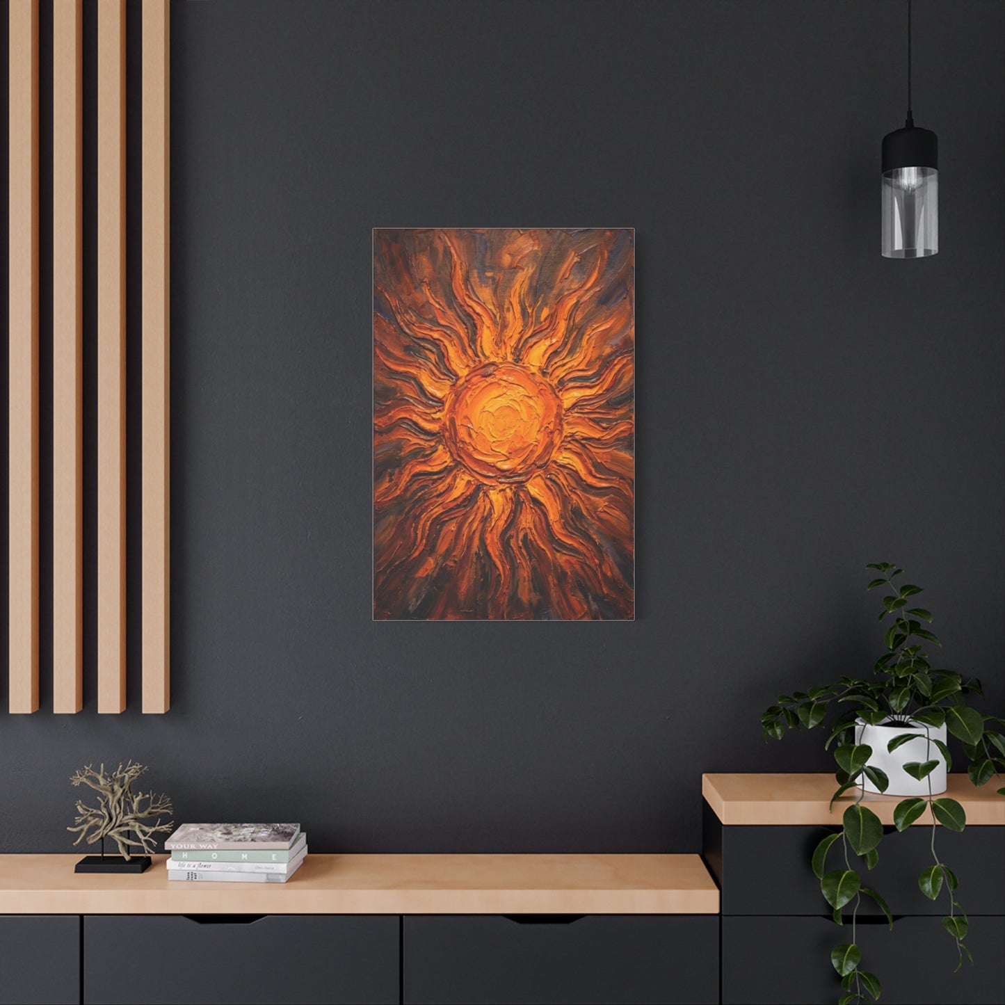 Fiery Impasto Sunburst Painting Wall Art & Canvas Print
