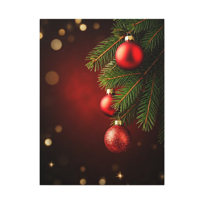 Red Christmas Tree Ornaments on Pine Branch Wall Art & Canvas Print