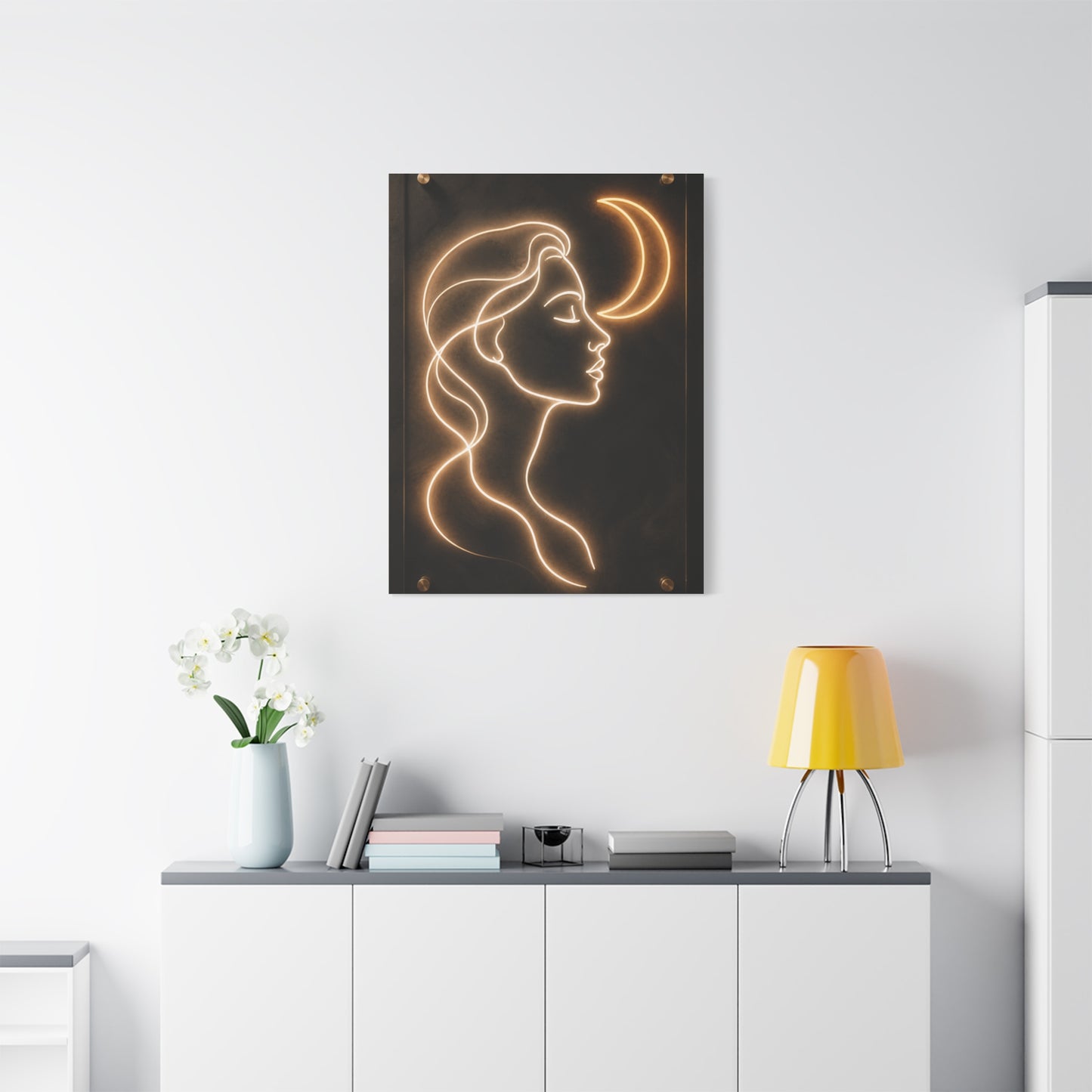 Neon Crescent Muse Line Art Wall Art & Canvas Print