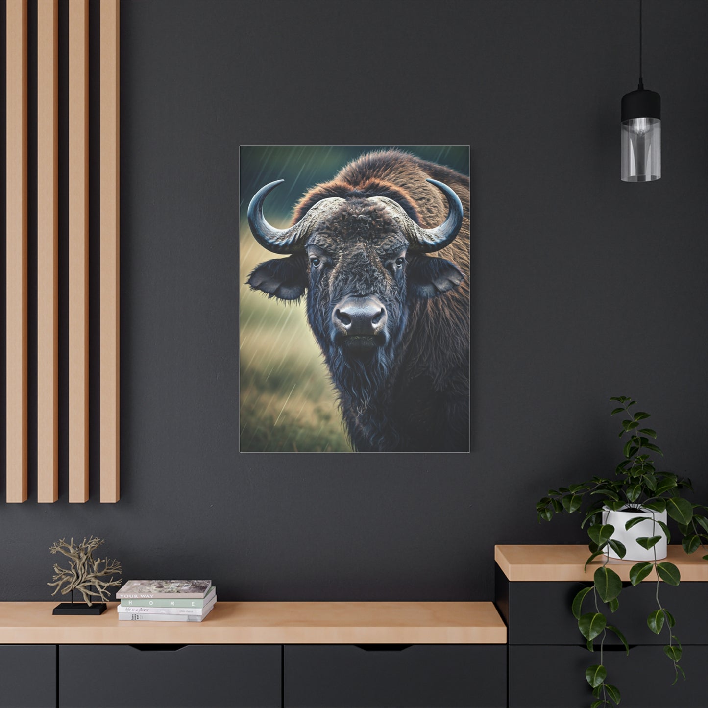 Cape Buffalo Frontal Portrait with Curved Horn Emphasis Wall Art & Canvas Print