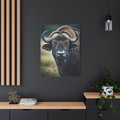 Cape Buffalo Frontal Portrait with Curved Horn Emphasis Wall Art & Canvas Print