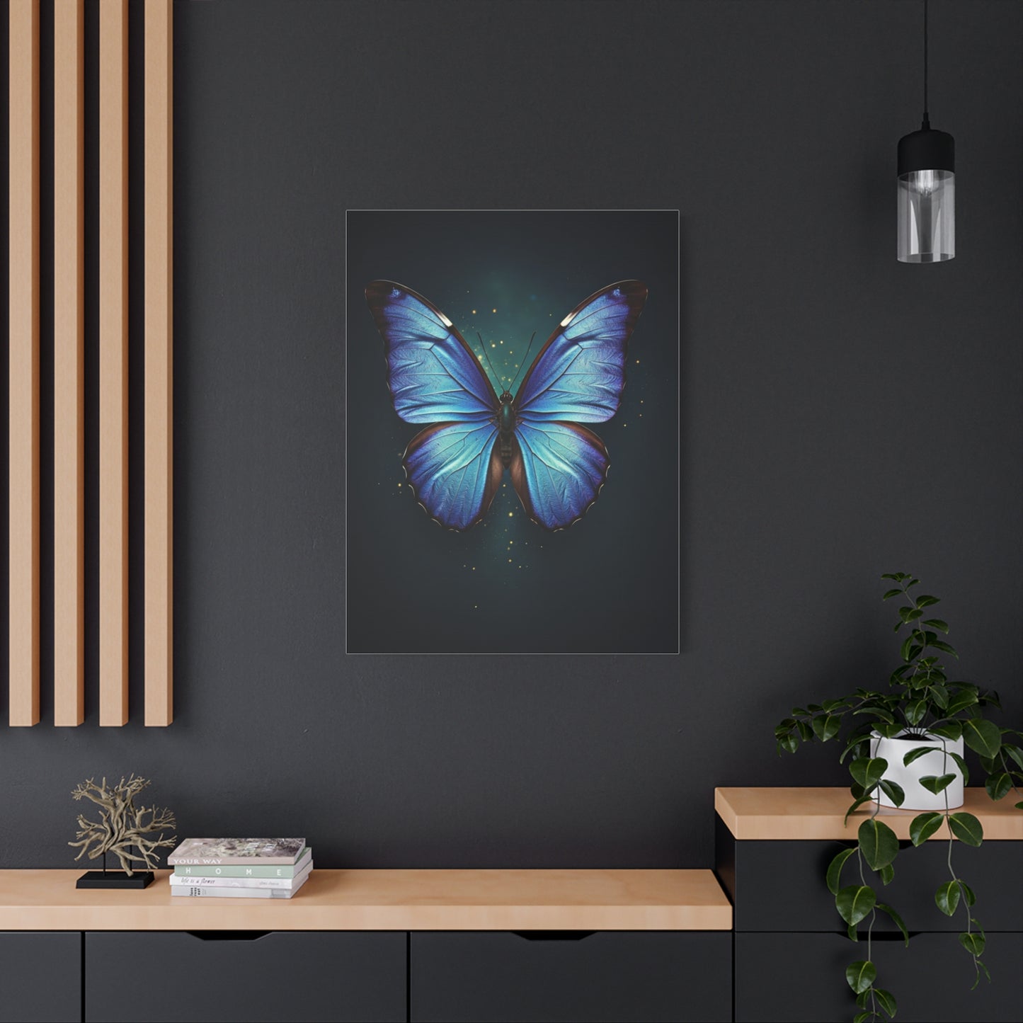 Luminous Sapphire Butterfly Portrait Wall Art & Canvas Prints